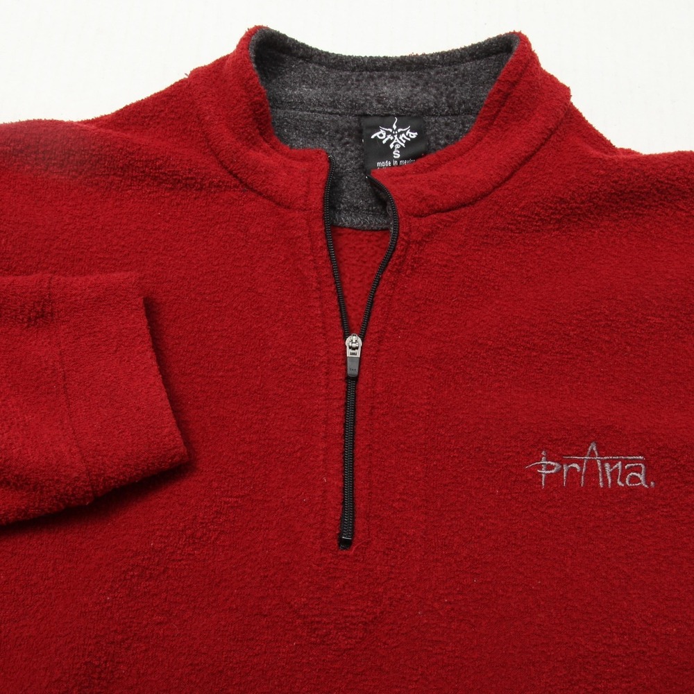 prAna Sweater Mens Small Red Fleece Quarter Zip Pullover Breathe Logo Outdoor